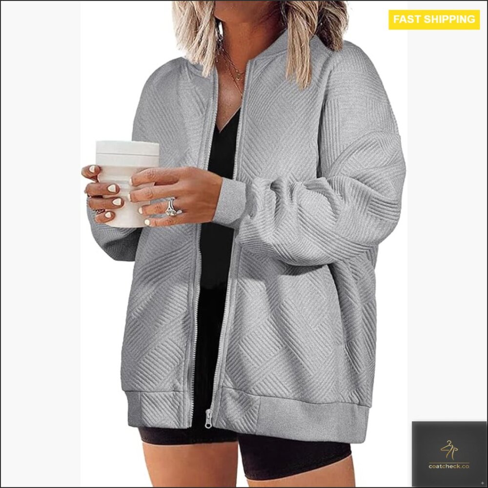 Plus Size Lightweight Zip Jacket Long Sleeve Casual Loose Fit Fall